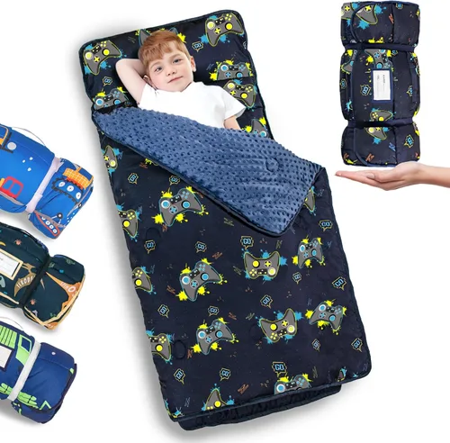 Vista 10 de Primlect Tapete grueso para siesta con almohada extraíble y manta de minky, saco de dormir extra grande de 55 x 35 pulgadas, lavable, enrollable