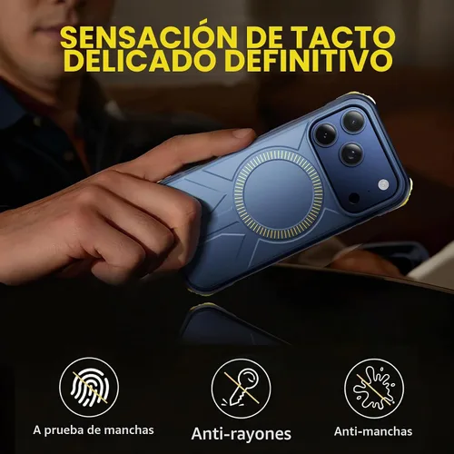 Vista 7 de Tigowos Funda 3 en 1 para iPhone 17 Pro Max, resistente, azul A-azul