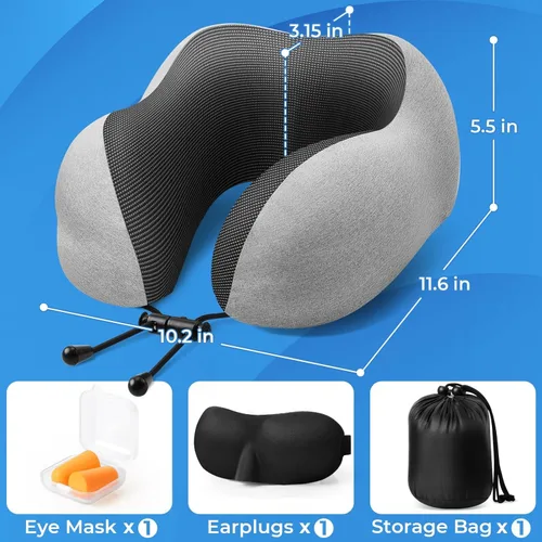 Vista 4 de ExploreBliss Almohada de viaje, almohadas de viaje para dormir en avión, almohada cervical de avión, juego de almohada de espuma viscoelástica