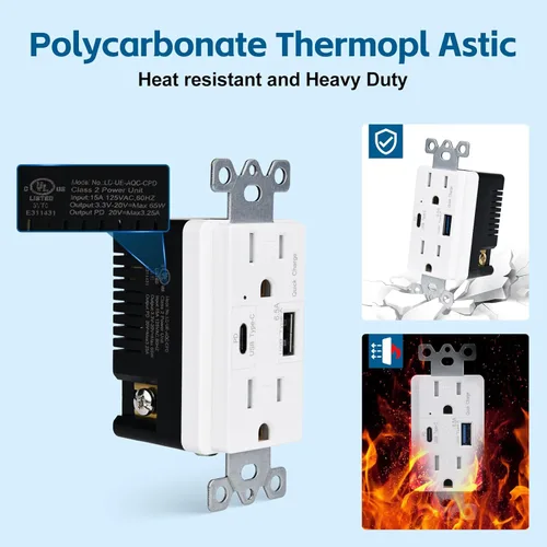 Vista 3 de Toma de corriente USB C de 65 W, PD3.0, 1 paquete de 1 toma de pared USB C de carga rápida, compatible con Mac Air, iPhone 15, Android, resistente a