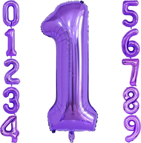 Vista 17 de Globo morado número 0 de 40 pulgadas, globos de helio de Mylar de gran tamaño para fiesta de cumpleaños, boda, aniversario, despedida de soltera