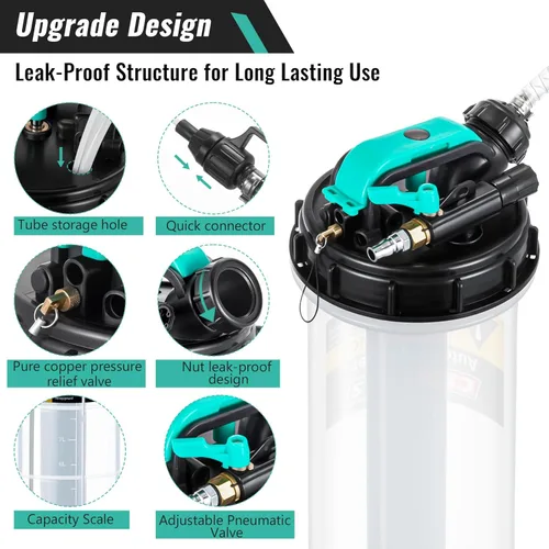 Vista 4 de Estune - Extractor de fluidos neumático manual de 2.5 galones/9.5 L, bomba extractora de aceite automotriz con cambiador de vacío de aceite y 5