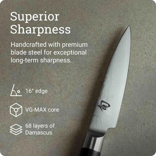 Vista 4 de Shun Cuchillo de pelar clásico de 3.5 pulgadas, pequeño, cuchillo de cocina ágil para pelar, descorazonar, recortar y más, cuchillo de corte