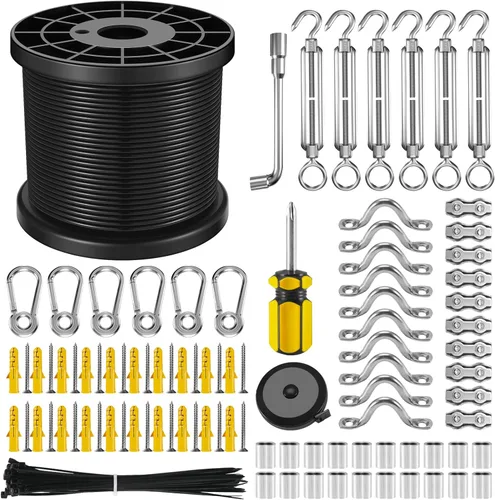 Vista 10 de Kit de colgar luces de cadena NEREUS con cable de acero inoxidable 304 recubierto de vinilo de 164 pies, kit de suspensión de luces de cadena