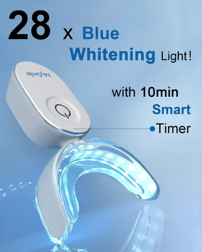 Vista 8 de MySmile Kit de tiras blanqueadoras dentales, 14 tratamientos con 28 luces LED, 10 minutos, no sensible, blanqueamiento rápido, esmalte de dientes