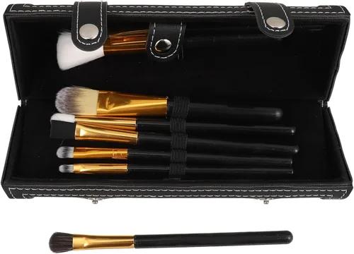 Makeup Brush Organizer Case Black Leather Makeup Brush Bag with Eyebrow Pencil Holder for Women