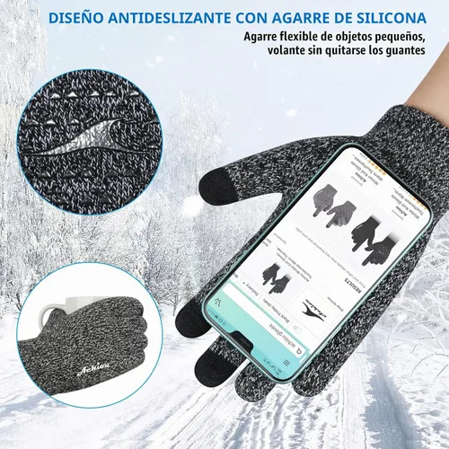 Vista 4 de Achiou Winter Gloves for Men and Women, Touchscreen Soft Knit Gloves Camello almendra