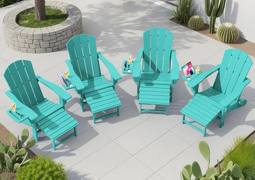 Vista 23 de KINGYES Silla Adirondack plegable ajustable con otomana, silla reclinable Adirondack HDPE con reposapiés, Apple