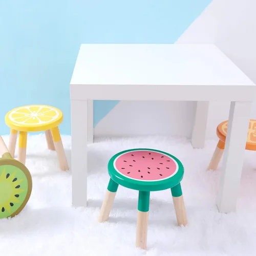 Vista 8 de RUYU Silla de fruta de madera maciza para niños de 9 pulgadas, madera pintada a mano con taburete de cuatro patas ensamblado, dormitorio, sala
