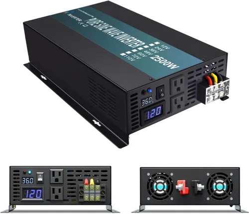Vista 9 de WZRELB Inversor solar de onda sinusoidal pura de 1500 W, 24 V CC a 120 V CA, inversor de corriente fuera de la red para camping RV