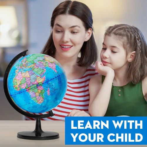 Vista 8 de GOCHANGE Globo infantil de 10 pulgadas, herramientas de geografía educativa con base gruesa estable, globo giratorio de 360° para aprender