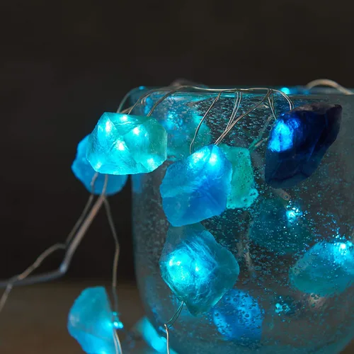 Vista 5 de Guirnalda de luces LED de fluorita natural para dormitorio, 6.5 pies, funciona con USB, funciona con pilas, luces de hadas azules, decoración