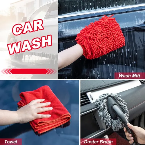 Vista 7 de 16Pcs Kit de Limpieza para Lavado de Auto con Pistola de Espuma, Cepillos de Detalle, Herramienta de Limpieza de Parabrisas, Cepillos para Llanta