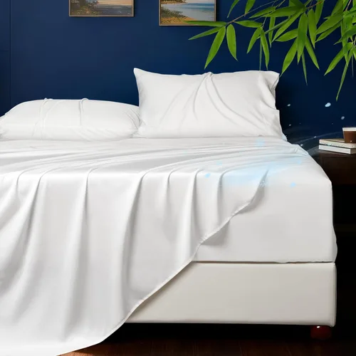 Vista 16 de HYPREST Sábanas refrescantes tamaño Queen – Rayón derivado de bambú, seda suave y transpirable, juego de sábanas de lujo que no sudan, sábanas Beige