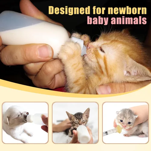 Vista 6 de Mini Botella de Alimentación para Mascotas y Jeringas con Tetinas para Gatos Pequeños, Perros, Gatitos, Cachorros, Conejos, Animales Pequeños