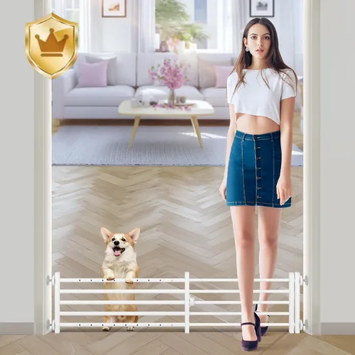 Vista 16 de Malier Puerta de interior para perros con puerta, puerta extra ancha de metal para mascotas, puerta corta para perros para escaleras, montaje a