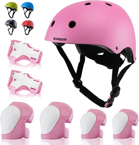 Vista 12 de Conjunto de casco de bicicleta para niños, casco ajustable para niños pequeños de 2 a 8 años con rodilleras, coderas y muñequeras Casco
