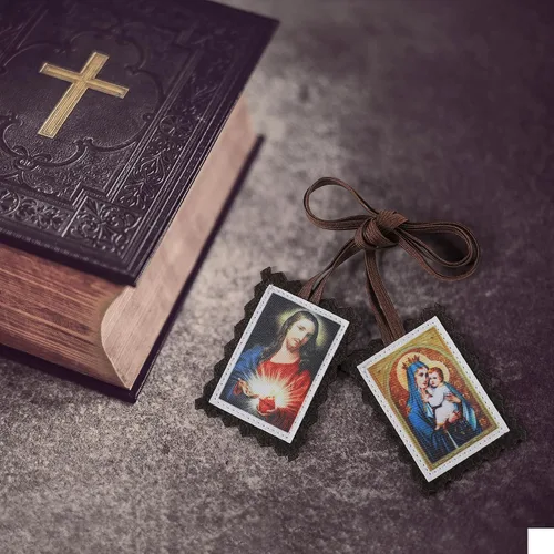Vista 5 de TALPGOD Paquete de 3 Escapularios Católicos Marrones, Sagrado Corazón de Jesús con Nuestra Señora Monte Carmelo Escapulario Católico, Escapularios