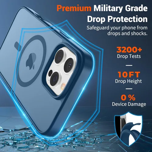 Vista 393 de SUPFINE - Funda magnética para iPhone 13 Pro Max (compatible con MagSafe), (protección contra caídas de grado militar de 10 pies), delgada, Negro
