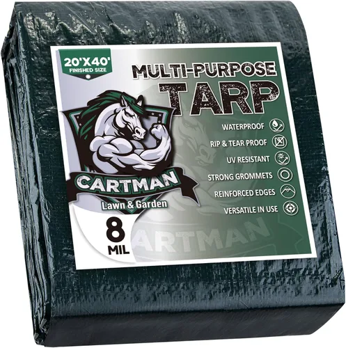 Vista 21 de CARTMAN Lona verde impermeable de 6 x 8 pies, tamaño acabado, 8 mil de grosor, cubierta protectora multiusos para emergencia, refugio de lluvia