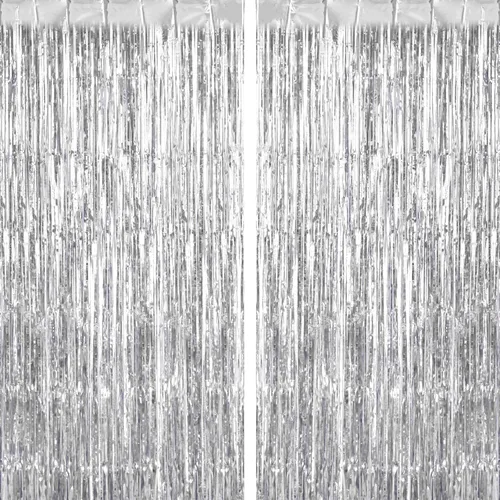 Vista 11 de Paquete de 2 cortinas negras con flecos de aluminio, cortinas de flecos grandes, serpentinas de puerta para cumpleaños, bodas, despedidas