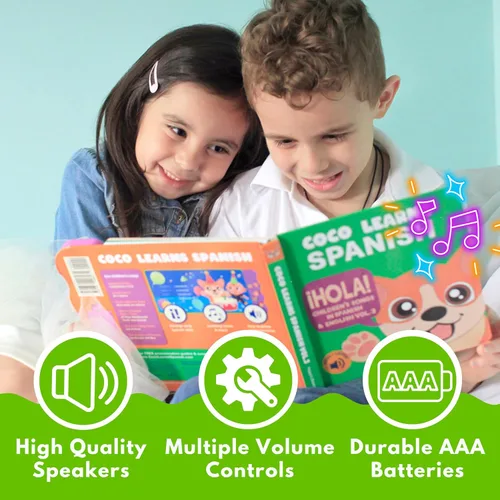Vista 6 de Coco Learns Spanish Vol. 3 - Libro interactivo de tablero de sonido para niños pequeños de 1 a 3 años, canciones y música bilingües en inglés