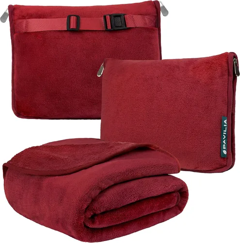 Vista 13 de PAVILIA Almohada Manta de Viaje, Manta Suave de Avión Conjunto Combo 2 en 1, Manta de Avión Compacta Empacable, Esenciales de Vuelo Almohada
