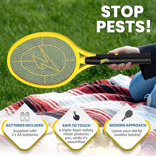 Vista 7 de ZAP IT! - Raqueta matamoscas eléctrica, funciona con baterías (2 baterías AA incluidas), raqueta exterminadora de mosquitos, 3,500 voltios