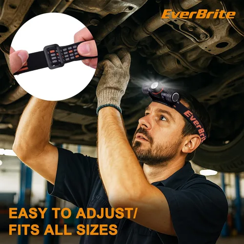 Vista 8 de EverBrite Linterna frontal recargable, faro LED recargable de 1000 lúmenes con 5 modos de luz, base magnética y correa ajustable para la cabeza