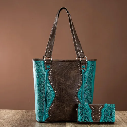 Vista 2 de Trinity Ranch Tooling Collection - Bolso oculto con flecos para mujer bolsos de moda occidental con cartera