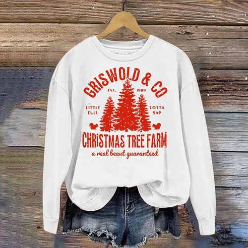 Vista 4 de Suéteres navideños para mujer, divertidos, lindos, gráficos, cuello redondo, a la moda, camisas de Navidad de manga larga