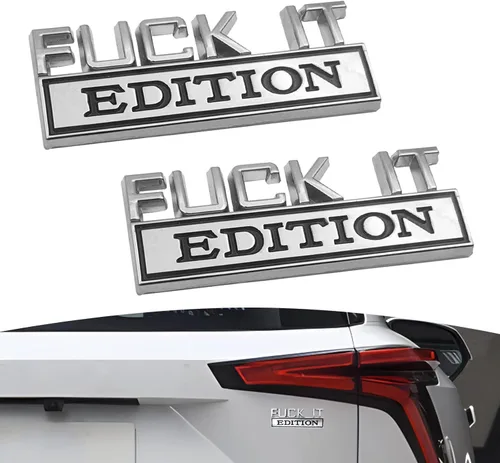Vista 9 de 2 calcomanías de material metálico con letras 3D para emblema de automóvil, edición Fuck-IT, reemplazo de calcomanías de emblema de maletero