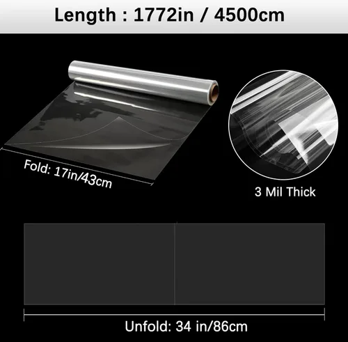 Vista 2 de Rollo de papel de celofán transparente de plástico para envolver regalos, 148 x 34 pulgadas, rollo de papel transparente de 3 mil de grosor