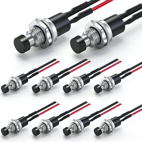 Vista 18 de Twidec /5 unids interruptor de botón de pestillo de 0.472 in encendido apagado mini redondo impermeable carcasa negra 12 V 24 V 36 V 110 V 250 V 2A