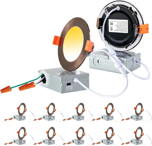 Vista 25 de CycevSun Luces empotrables LED de 4 pulgadas, sin lata, regulables y 5 CCT seleccionables, techo de oblea ultrafina, para exteriores e interiores, 9