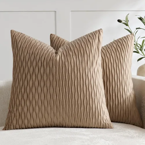Vista 28 de DEZENE - Fundas decorativas para cojín, diseño de rayas: 2 fundas cuadradas de terciopelo, para sofá rústico Gris