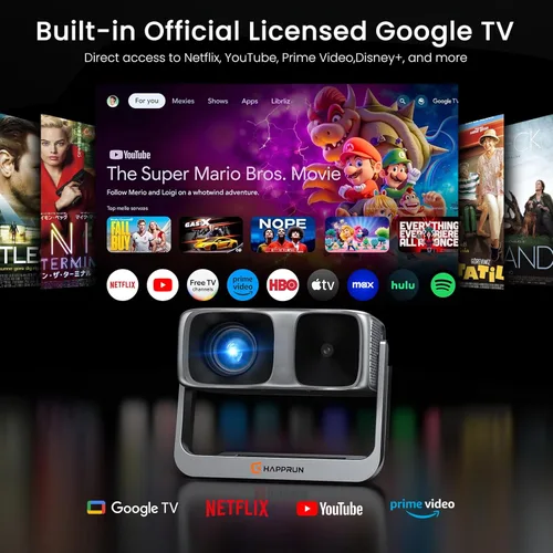 Vista 2 de Proyector para exteriores de Google TV con licencia oficial ANSI 2000 4K Full HD, proyector inteligente con WiFi y Bluetooth