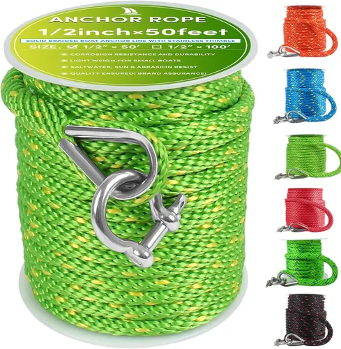 Vista 22 de Cuerda de anclaje prémium de 100 pies x 3/8 pulgadas, cuerda de anclaje MFP maciza con dedal y grillete, color naranja/amarillo