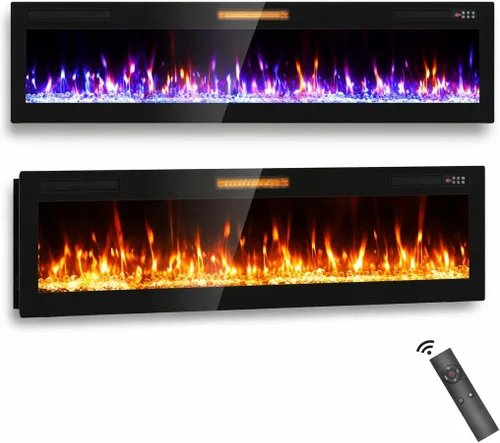 Vista 8 de Chimenea eléctrica ultrafina de 42 pulgadas, montada en la pared e independiente, inserto de chimenea LED, chimenea de pared para sala