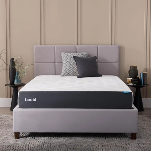 Lucid 10 Inch Memory Foam Mattress - Plush Feel - Infused with Refreshing Bamboo Charcoal and Cooling Gel - Bed in a Box - Temperature Regulating -