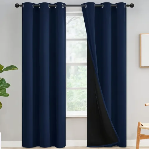 Vista 91 de Yakamok Cortinas 100% opacas para dormitorio, 2 paneles, cortinas de ventana completamente opacas, paneles de ventana con aislamiento térmico