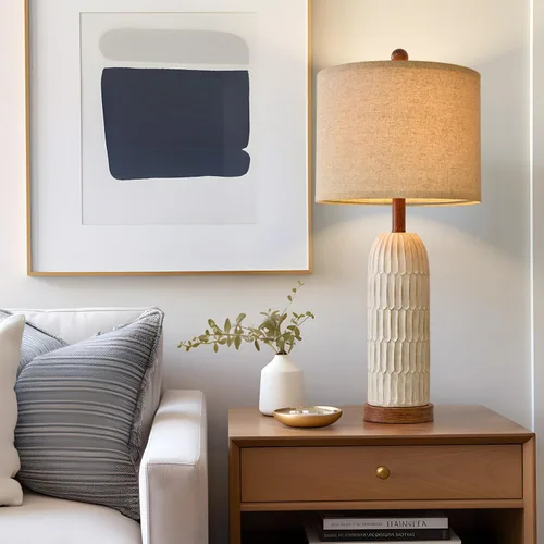 Vista 3 de OYEARS Juego de 2 lámparas de mesa de 26.5" con puertos de carga USB A+C para dormitorio, sala de estar, casa de campo, lámparas de cabecera