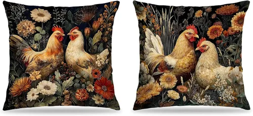 Vista 21 de Juego de 2 fundas de almohada de 18 x 18 pulgadas inspiradas en William Morris, estilo Art Deco, fundas decorativas de almohada con diseño de búho