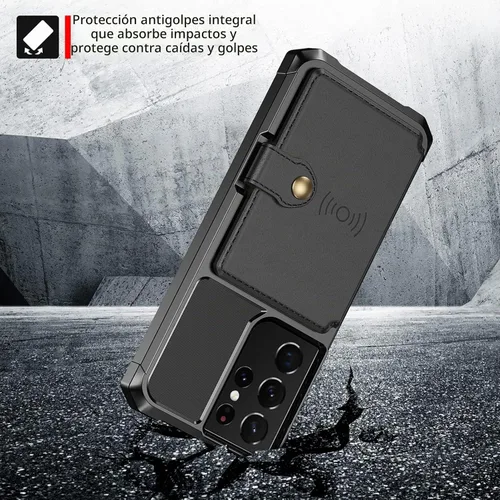 Vista 5 de Funda para Samsung Galaxy S21 Ultra con tarjetero, compatible con soporte magnético para automóvil, resistente a los golpes, resistente, suave, TPU