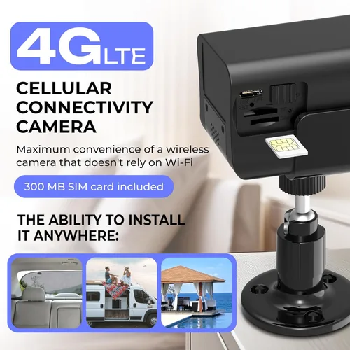 Vista 2 de Cámara de Seguridad Celular 4G LTE Inalámbrica para Interior, Cámara de Seguridad sin WiFi con Visión Nocturna Clara 2K, Tarjeta SIM Integrada