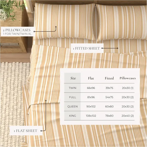 Vista 4 de Great Bay Home - Juego de sábanas de tamaño King de microfibra - 4 piezas con rayas color gris pardo - Ropa de cama de microfibra ultra suave y lisa