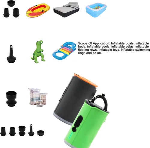 Vista 5 de Tiny Air Pump, Portable Mini Illuminated USB Rechargeable Air Pump with 5 Air Nozzles for Inflatable Bed Sofa (Green)