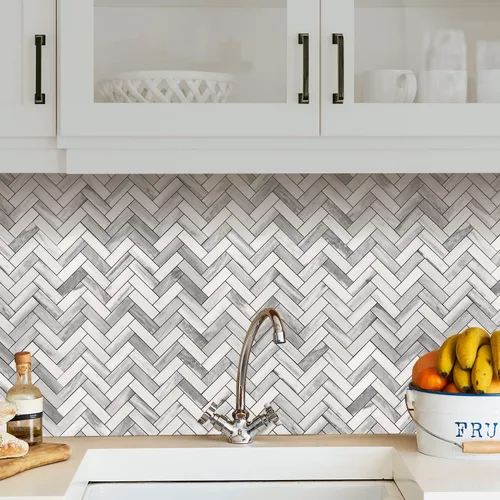 Vista 3 de STICKGOO Protector contra salpicaduras de espiga para despegar y pegar, 10 hojas de aspecto gris mármol para decoración de pared de cocina, azulejos