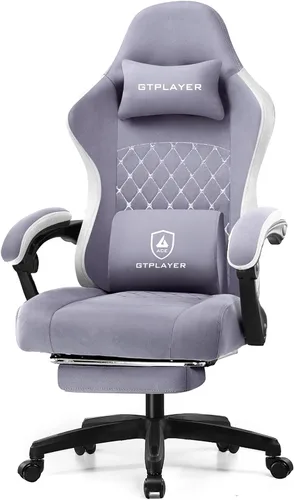 Vista 13 de GTPLAYER Silla de juegos, silla de oficina para computadora con cojín de resorte de bolsillo, reposabrazos de conexión y reposapiés, silla