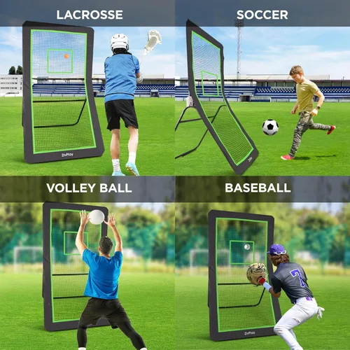 Vista 4 de Volleyball Rebounder Net Lacrosse Rebounder Bounce Back Equipment with 5 Adjustable Rebound Angles Ground Stakes Neon Strap for Lacrosse Training